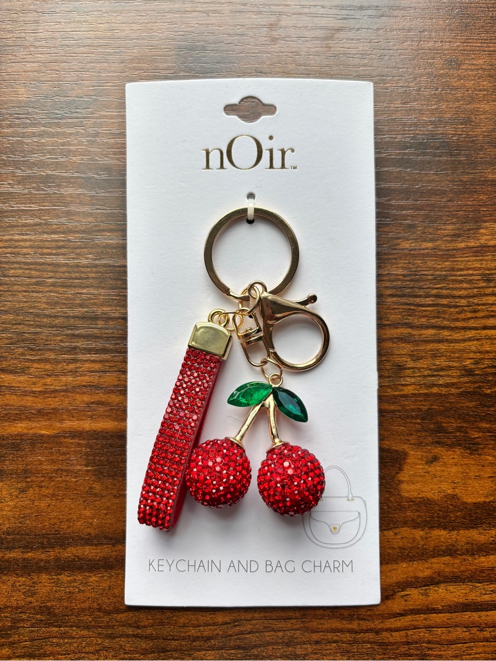 nOir Jewelry Red Crystal Cherry Keychain & Bag Charm